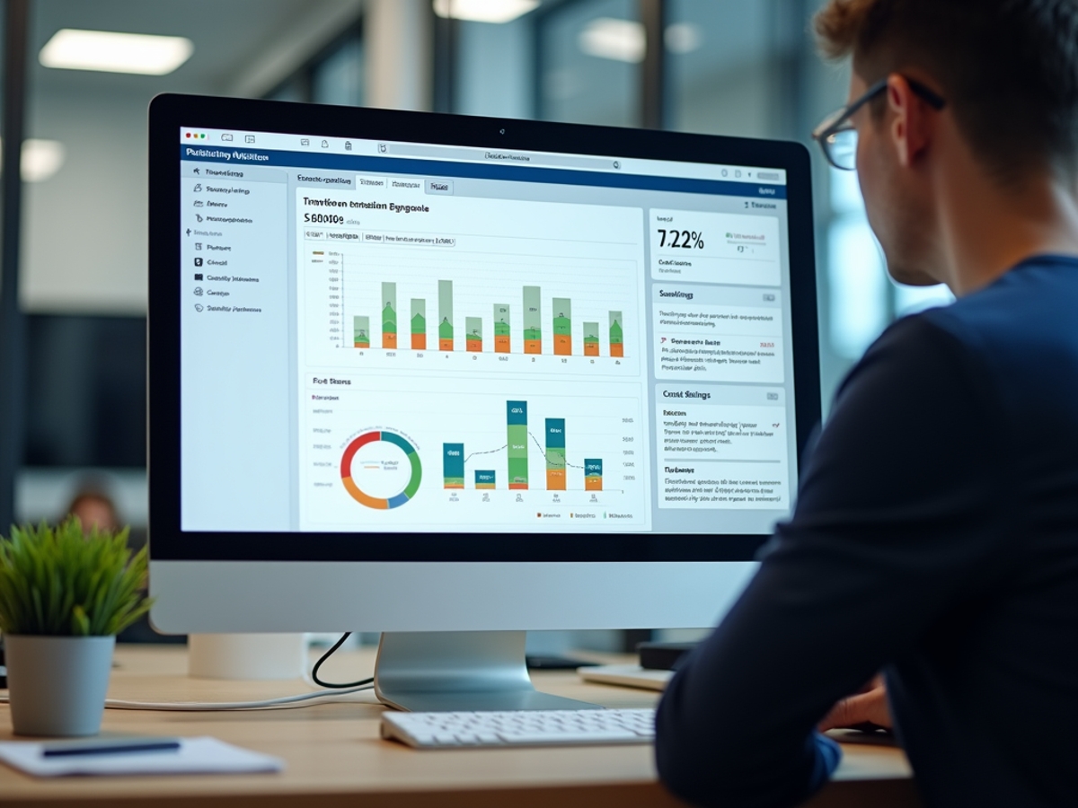 business manager looking at performance dashboard