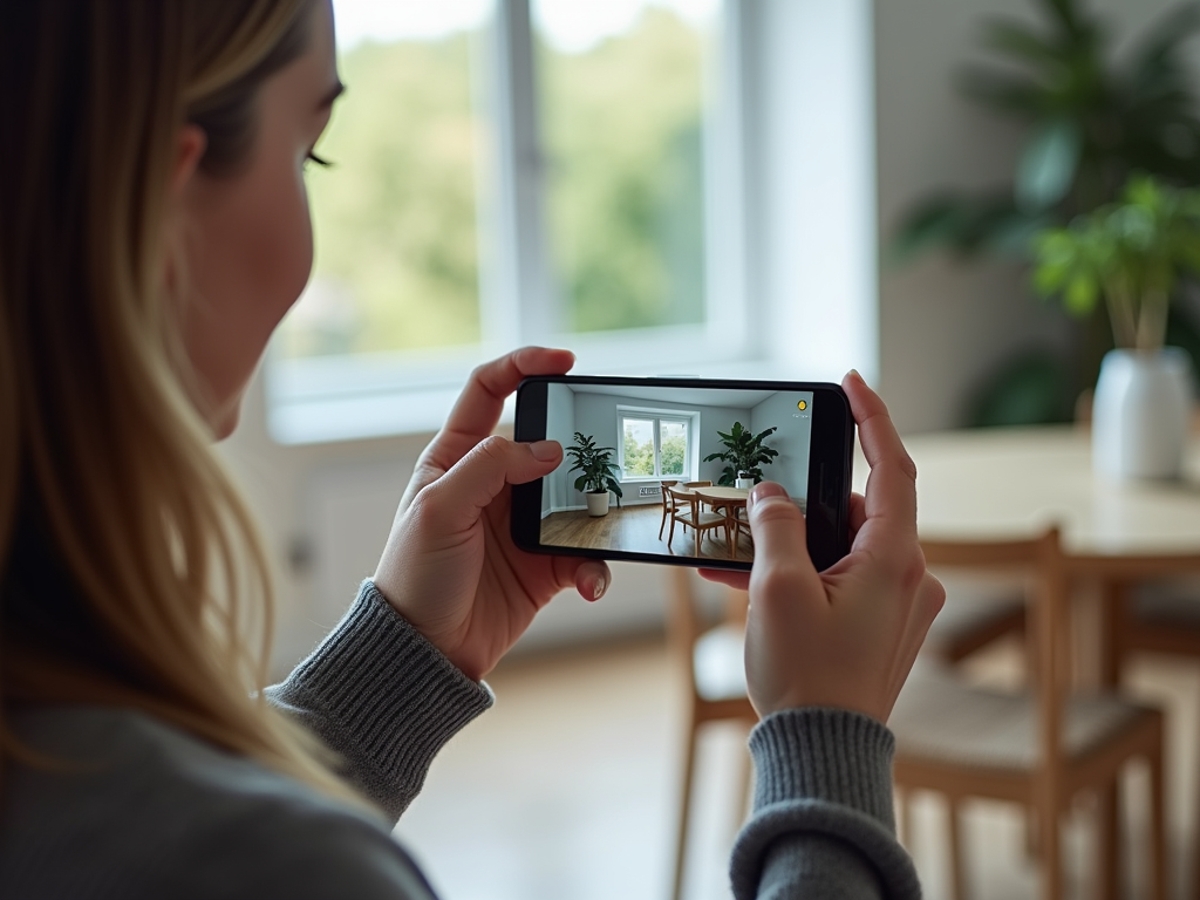 An augmented reality experience where a customer uses their smartphone to see a 3D model of a product in their home, enhancing their shopping experience.